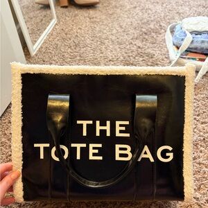 Black and white Sherpa tote bag